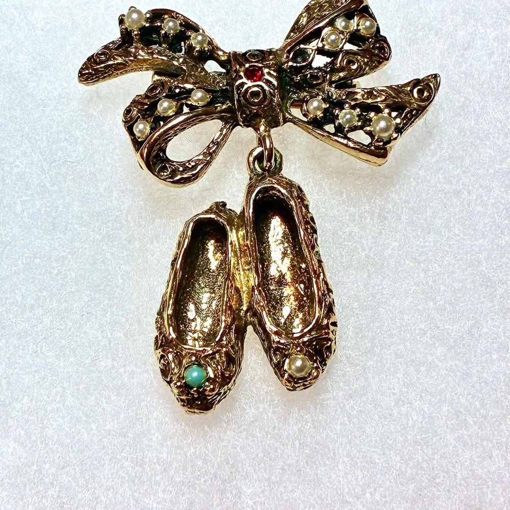 Vintage Ballet Pin with Bow and Gem Accents